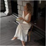 Solid Color Satin Droop Neck Luxury Dress - Image 3