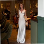 Solid Color Satin Droop Neck Luxury Dress - Image 4