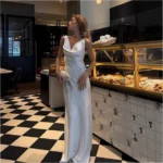 Solid Color Satin Droop Neck Luxury Dress