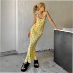 Floral print halter maxi dress, trendy vacation dress - Image 2