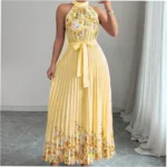 Fashionable Printed Pleated Maxi Dress