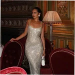 Elegant and Sexy Sleeveless Fitted Bodycon Glitter Dress