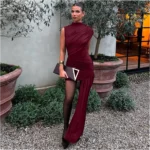 Fashionable Slim Fit Pleated Ribbon Bodycon Irregular Sleeveless Dress