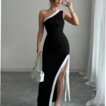 Elegant Sexy Color Block Slit Dress