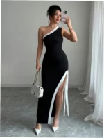 Elegant Sexy Color Block Slit Dress