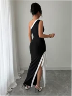 Elegant Sexy Color Block Slit Dress - Image 3