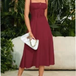 Slim Waist Boobs Shaped Slit Tie-Waist Bodycon Spaghetti Strap Dress