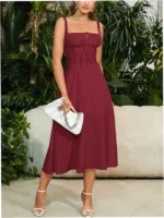 Slim Waist Boobs Shaped Slit Tie-Waist Bodycon Spaghetti Strap Dress