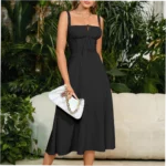 Slim Waist Boobs Shaped Slit Tie-Waist Bodycon Spaghetti Strap Dress - Image 2