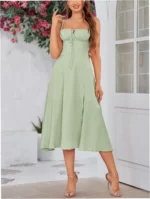 Slim Waist Boobs Shaped Slit Tie-Waist Bodycon Spaghetti Strap Dress - Image 7
