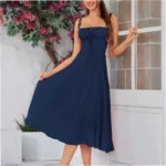 Slim Waist Boobs Shaped Slit Tie-Waist Bodycon Spaghetti Strap Dress - Image 10