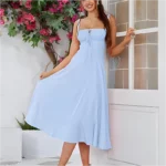Slim Waist Boobs Shaped Slit Tie-Waist Bodycon Spaghetti Strap Dress - Image 9