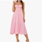 Slim Waist Boobs Shaped Slit Tie-Waist Bodycon Spaghetti Strap Dress - Image 11