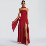 Stylish and Elegant Strapless Slim Fit Solid Color Slit Backless Dress with Flowy Ribbons