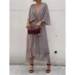 Solid color tie-waist asymmetrical dress - Image 2
