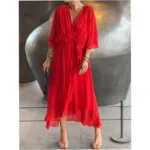 Solid color tie-waist asymmetrical dress - Image 3