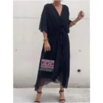 Solid color tie-waist asymmetrical dress - Image 7