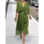Solid color tie-waist asymmetrical dress
